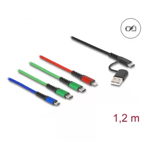   Delock 1,20 m hosszú, USB töltő kábel 4 az 1 A-típusú USB + USB-C apa Lightning-, Micro USB- és 2 x USB Type-C csatlakozáshoz (DL-87035)