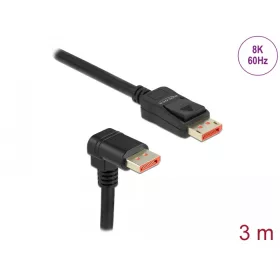   Delock DisplayPort kábel egyenes csatlakozódugóval - csatlakozódugóval 90  ívelt lefelé 8K 60 Hz 3 m (DL-87052)