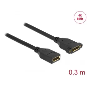   Delock DisplayPort 1.2 kábel csatlakozóhüvellyel - csatlakozóhüvellyel panelrögzítés 4K 60 Hz 30 cm (DL-87099)