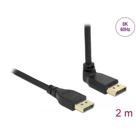   Delock DisplayPort kábel egyenes csatlakozódugóval - csatlakozódugóval 90  ívelt felfelé 8K 60 Hz 2 m retesz nélküli (DL-87150)