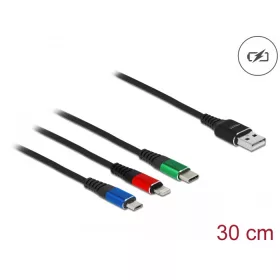   Delock 30 cm hosszú, USB töltő kábel 3 az 1-ben Lightning -, Micro USB- és USB Type-C  csatlakozásho (DL-87236)