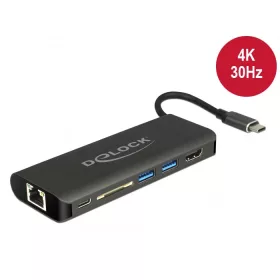   Delock USB Type-C 3.1 dokkoló állomás HDMI 4K 30 Hz, Gigabit LAN és USB PD funkció (DL-87721)
