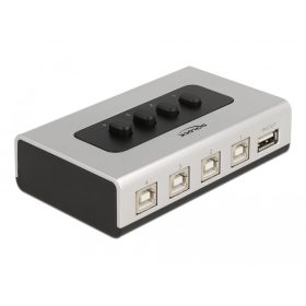   Delock Kétirányú USB 2.0 switch 4 db. B-típusú anya - 1 db. A-típus anya kézi átkapcsolással (DL-87763)