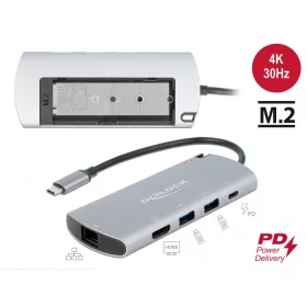   Delock USB Type-C  dokkoló állomás M.2 nyílással - 4K HDMI / USB / LAN / PD 3.0 (DL-87767)