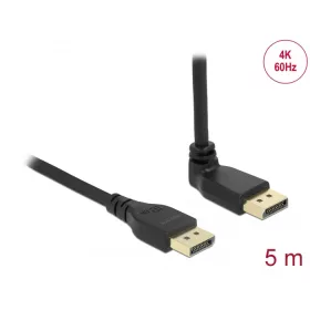   Delock DisplayPort 1.2 kábel egyenes csatlakozódugóval - csatlakozódugóval 90  ívelt felfelé 4K 60 Hz 5 m retesz nélküli (DL-87827)