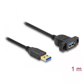   Delock SuperSpeed USB 5 Gbps (USB 3.2 Gen 1) A-típusú USB kábel apa-anya 1 m panel-csatlakozójú fekete (DL-87855)
