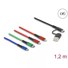   Delock 1,20 m hosszú, USB töltő kábel 4 az 1 A-típusú USB + USB-C apa 2 x Lightning-, Micro USB- és USB Type-C csatlakozáshoz (DL-87884)