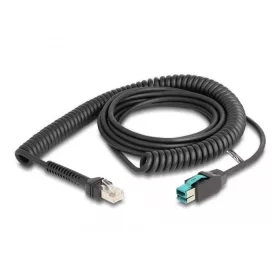   Delock Tekercselt kábel RJ50 apa   PoweredUSB apa 12 V 3 m fekete (DL-87995)