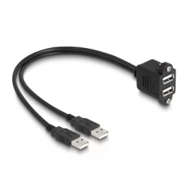   Delock USB 2.0 kábel 2 x USB A-típusú apa végződéssel, valamint egy 2 x USB A-típusú anya csavarokkal beépített végződéssel 1 m, fekete (DL-88105)
