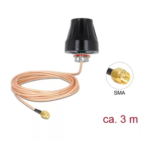   Delock LTE / GSM / UMTS antenna SMA-dugó 2 dBi irányítatlan, rögzített, csatlakozókábellel (RG-316U, (DL-89589)