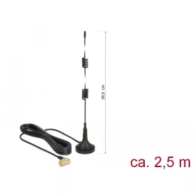   Delock LTE antenna SMA-dugó 90  2,5 dBi irányítatlan, rögzített, mágneses talppal és csatlakozókábel (DL-89614)
