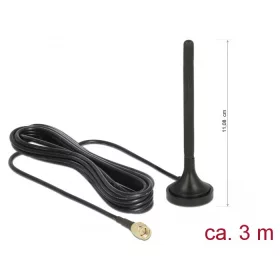   Delock LTE antenna SMA-dugó 2 dBi irányítatlan, rögzített, mágneses talppal és csatlakozókábellel RG (DL-89618)