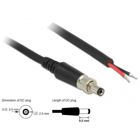   Delock DC tápkábel 5,5 x 2,5 x 9,5 mm, csavarozással nyitható huzalvéggel, 95 cm hosszú (DL-89908)