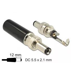   Delock DC csatlakozó apa 5,5 x 2,1 mm dugómérettel és 12,0 mm hosszal (DL-89915)