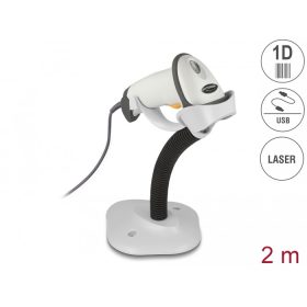   Delock USB vonalkód leolvasó 1D csatlakozó kábellel és állvánnyal - lézer - világos szürke (DL-90565)