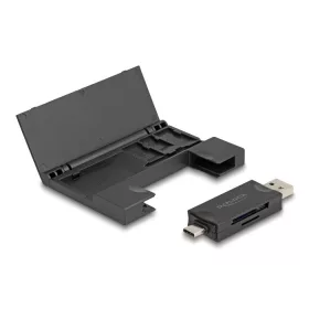   Delock Kártyaolvasó USB 5 Gbps USB Type-C  / A-típusú SD és Mikro SD memóriakártyákhoz praktikus memória kártyatokkal - fekete (DL-91014)