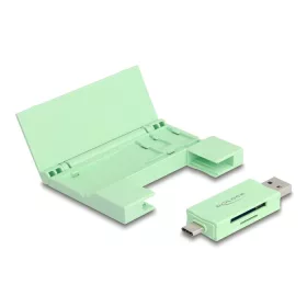   Delock Kártyaolvasó USB 5 Gbps USB Type-C  / A-típusú SD és Mikro SD memóriakártyákhoz praktikus memória kártyatokkal - mentazöld (DL-91015)