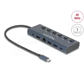   Delock USB Type-C  dokkolóállomás 4K - hoz kettős HDMI / USB / Gigabit LAN / PD 3.0 90 W kapcsolóval (DL-92000)