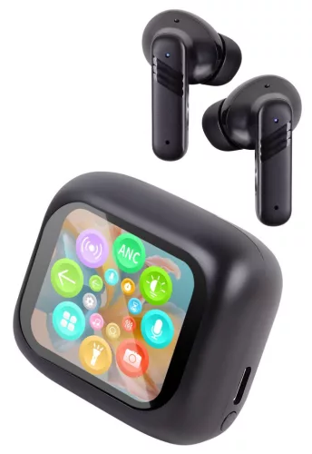 Trevi EAR 100 AID Bluetooth fülhallgató AI fordítással, érintőképernyős kijelzővel, fekete, ANC, ENC, 5 óra üzemidő