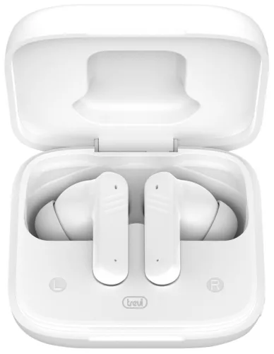 Trevi EAR 100 AID Bluetooth fülhallgató AI fordítással, érintőképernyős kijelzővel, fehér színben