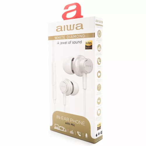 Aiwa ESTM-500WT Hi-Res Fülhallgató – Zenei Élmény a Legmagasabb Szinten mikrofonnal, fehér színben