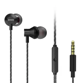   Aiwa ESTM-50BK Kompakt Stílus és Kivételes Hangzás Egyetlen Fülhallgatóban, mikrofonnal, fekete színben