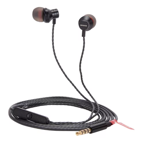 Aiwa ESTM-50BK Kompakt Stílus és Kivételes Hangzás Egyetlen Fülhallgatóban, mikrofonnal, fekete színben