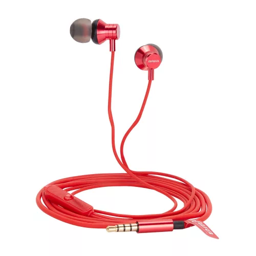 Aiwa ESTM-50RD Kompakt Stílus és Kivételes Hangzás Egyetlen Fülhallgatóban, mikrofonnal, piros színben