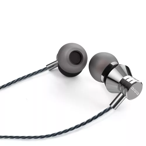 Aiwa ESTM-50SL Kompakt Stílus és Kivételes Hangzás Egyetlen Fülhallgatóban, mikrofonnal, ezüst színben