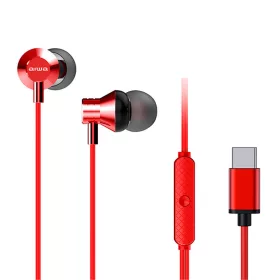   Aiwa ESTM-50USB-C/RD Prémium hangminőségű Japán fülhallgató USB-C csatlakozással, Hyperbass mély