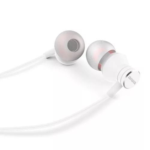 Aiwa ESTM-50WT Kompakt Stílus és Kivételes Hangzás Egyetlen Fülhallgatóban, mikrofonnal, fehér színben