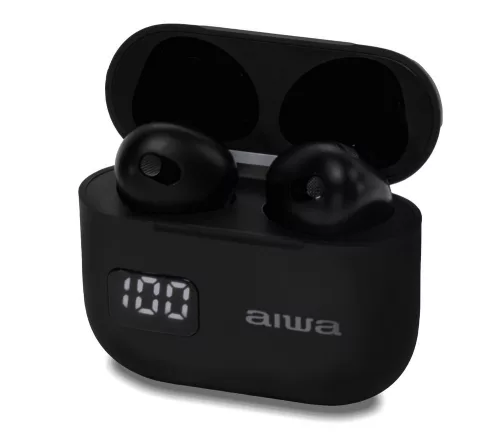 Aiwa ETWS-150BK Bluetooth 5.3 fülhallgató, 16 órás üzemidő, USB-C gyorstöltés. Kiváló hangzás, stílusos kivitel, fekete (ETWS-150BK)
