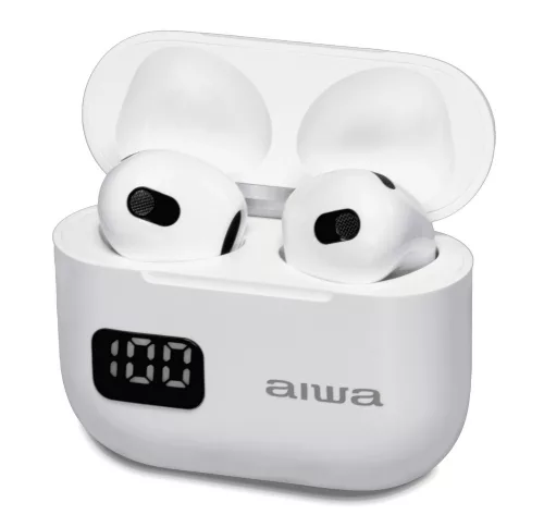 Aiwa ETWS-150WT Bluetooth 5.3 fülhallgató, 16 órás üzemidő, USB-C gyorstöltés. Kiváló hangzás, stílusos kivitel, fehér (ETWS-150WH)