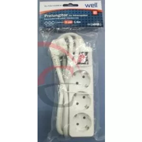   Well EXTS-3S1.5M-SW-WL HK3-1,5m Három férőhelyes földelt, kapcsolós elosztó