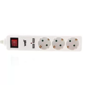   Well EXTS-3S3M-USB/01-WL Három férőhelyes földelt kapcsolós elosztó + 2x USB, 3m