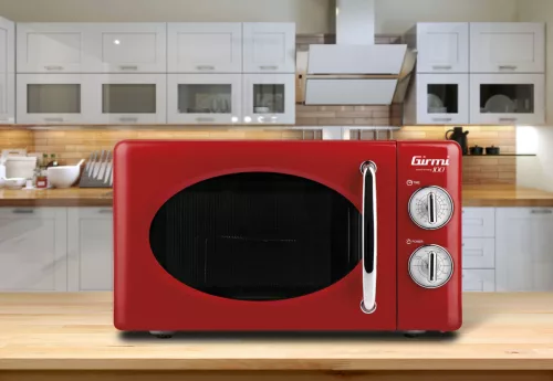 Girmi FM21 Mikrohullámú sütő piros színben, 20 literes, 30 perces időzítővel, 1150 W (teljesítmény), 800 W (grillteljesítmény)