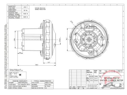 PORSZÍVÓ KOMPLETT MOTOR DOMEL 467.3.618-2 1600W ZELMER ZVC762 / KARCHER WD 5 / NILFISK ALTO ATTIX 30-01 /   00145616