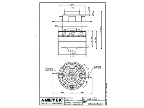 UNIVERZÁLIS  IPARI PORSZÍVÓ MOTOR PROFI EUROPE 45 / PROFI EUROPE 7.30 / 3 TURBINÁS AMETEK 1500W (MAX:1870W)