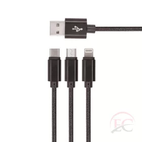   Setty GSM 043225 3 az 1-be usb kábel (micro-usb+lightning+type-c) fekete