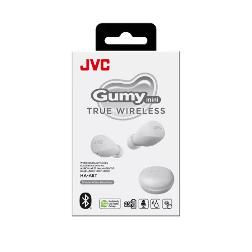 JVC HA-A6T-W-U True Wireless Gummy fülhallgató akár 23 órás akkumulátor üzemidővel