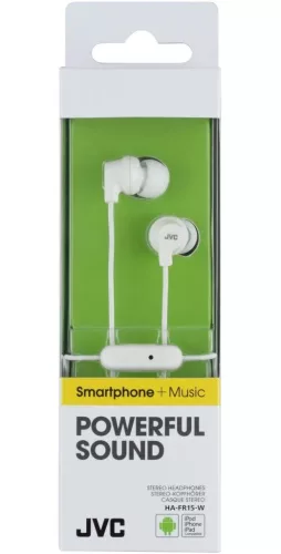 JVC HA-FR15W utcai fülhallgató headset funkcióval, fehér, 9mm neodímium meghajtóval, 1,2m kábellel