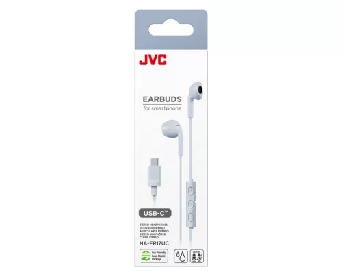 JVC HA-FR17UCAU USB-C fülhallgató mikrofonnal, vezérlővel és IPX2 cseppállósággal, 10,7 mm neodímium hangszóróval, világoskék