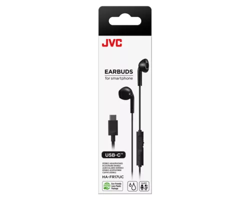 JVC HA-FR17UCBU USB-C fülhallgató 10,7 mm neodímium hangszóróval mikrofonnal, vezérlővel, fekete