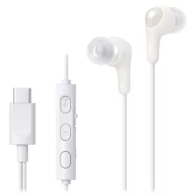   JVC HA-FR9UC-W vezetékes fülhallgató USB-C csatlakozóval, mikrofonnal és vezérlővel, 4 méretű szilikon gumiharanggal