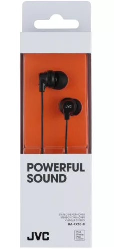 JVC HA-FX10B utcai fülhallgató fekete, 9mm neodímium meghajtóval, 1,2m kábel, 3 szilikon betét