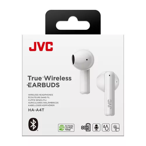 JVC HA-A4T-W True Wireless Bluetooth fülhallgató fehér, 12 mm neodímium, IPX4, 30 óra üzemidő