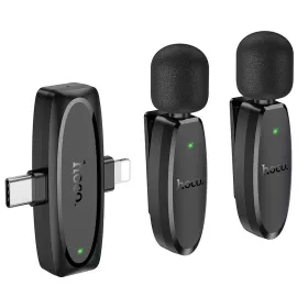   Hoco L15 Vezeték nélküli csíptetős mikrofon Lightning / USB C 2 db fekete