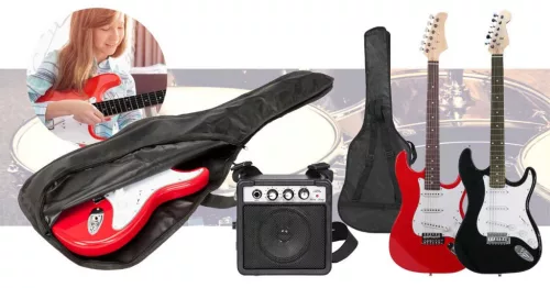 Timeless Hobby Elektromos gitár szett kezdőknek, ajándék erősítővel-fekete (HOP1000983-2)