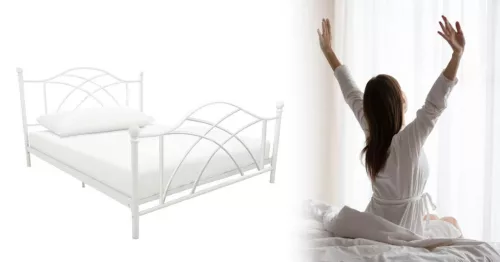 Timeless Home Lotti fém ágykeret ajándék ágyráccsal, több méretben és színben-Fehér 90x200 cm (HOP1001132-2)