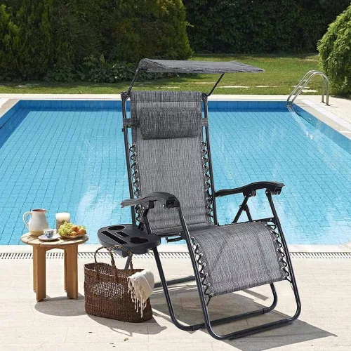 Timeless Garden Zéró gravitáció szék napellenzővel és pohártartóval 2 db, több színben-szürke (HOP1001529-1)